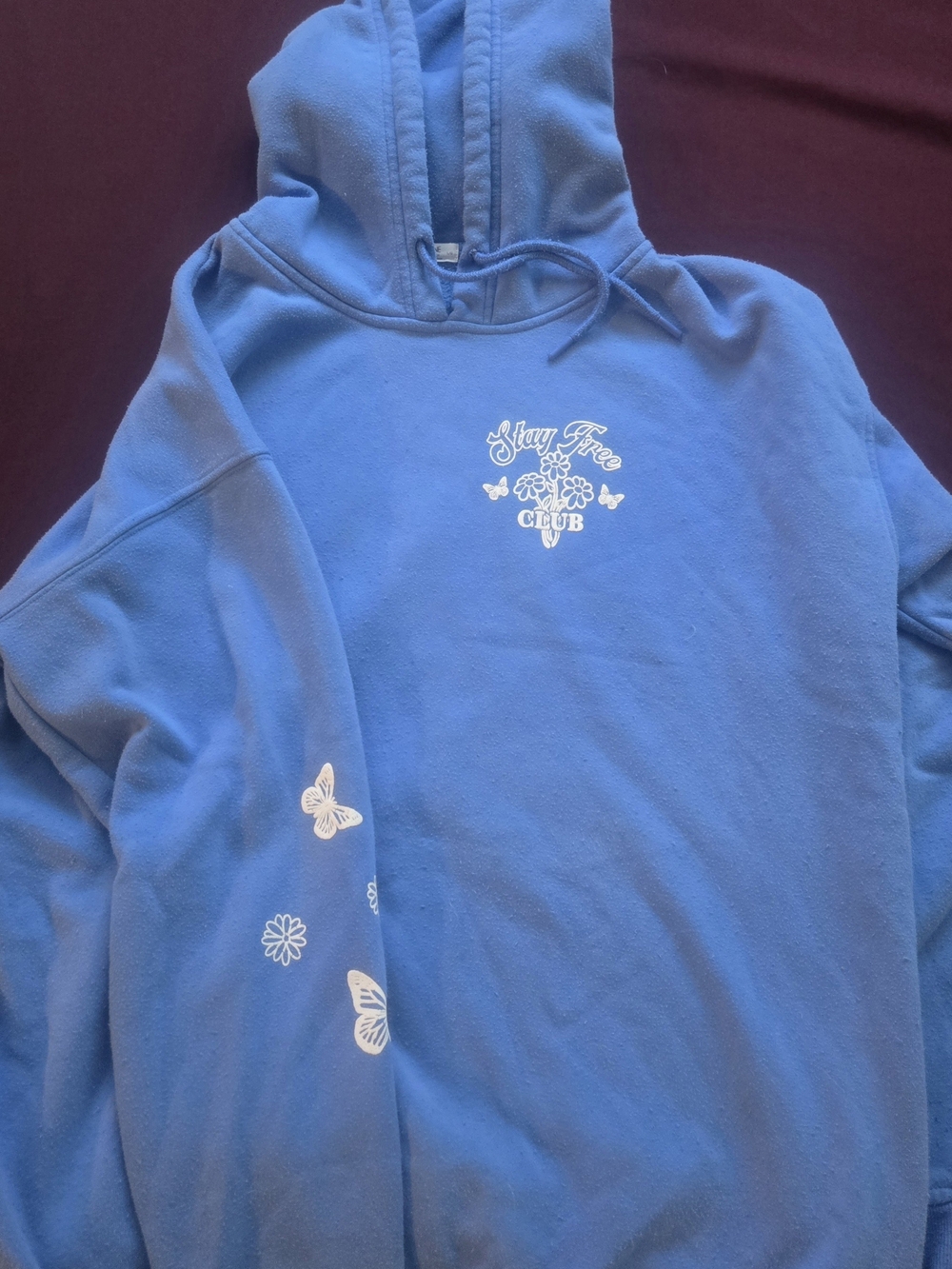 Ardene Blue Hooded Sweatshirt with White Floral & Butterfly Prints